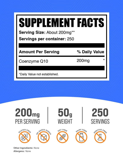 Coenzyme Q10 Powder 200mg - Gluten Free, 50g | BulkSupplements