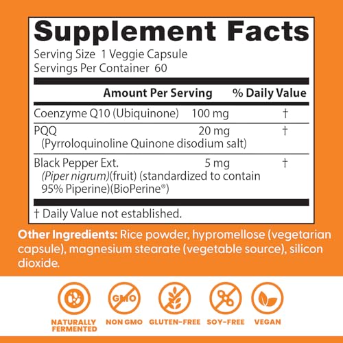 Doctor's Best High Absorption CoQ10 + PQQ – BioPerine, 60 Veggie Caps – Vegan & Non-GMO