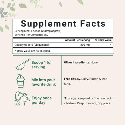 Micro Ingredients CoQ10 Water Soluble Powder - 200mg/Serving, 50g