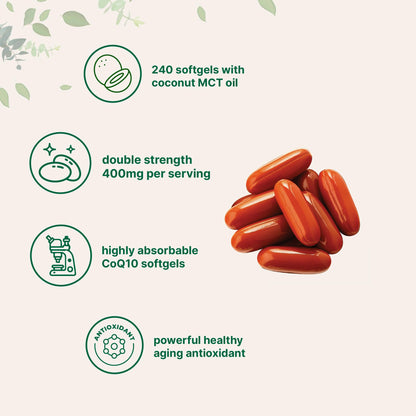 Micro Ingredients CoQ10 400mg Per Serving | 240 Softgels with Coconut MCT Oil | High Absorption Ubiquinone | Antioxidant Support for Heart & Energy | Non-GMO