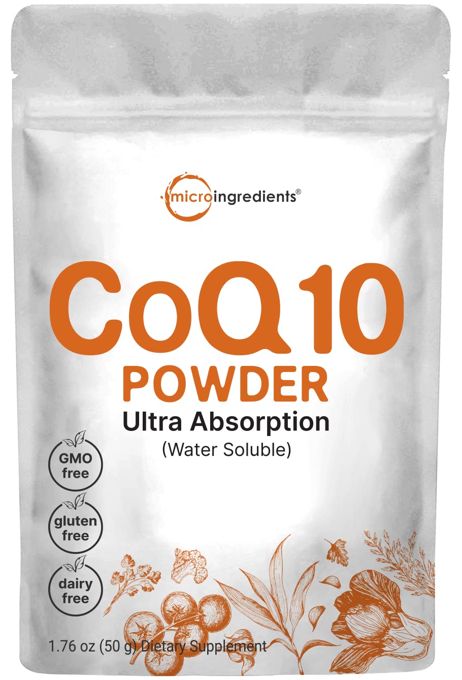 Micro Ingredients CoQ10 Water Soluble Powder - 200mg/Serving, 50g