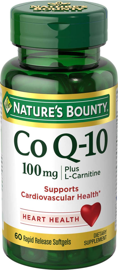 Nature's Bounty CoQ-10 Plus L-Carnitine 100 mg | Heart Health Support | 60 Softgels