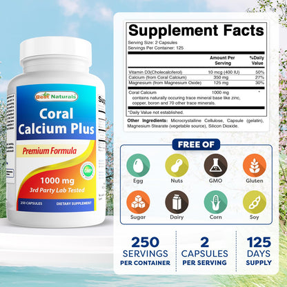 Best Naturals Coral Calcium Plus 1000 mg – 250 Capsules