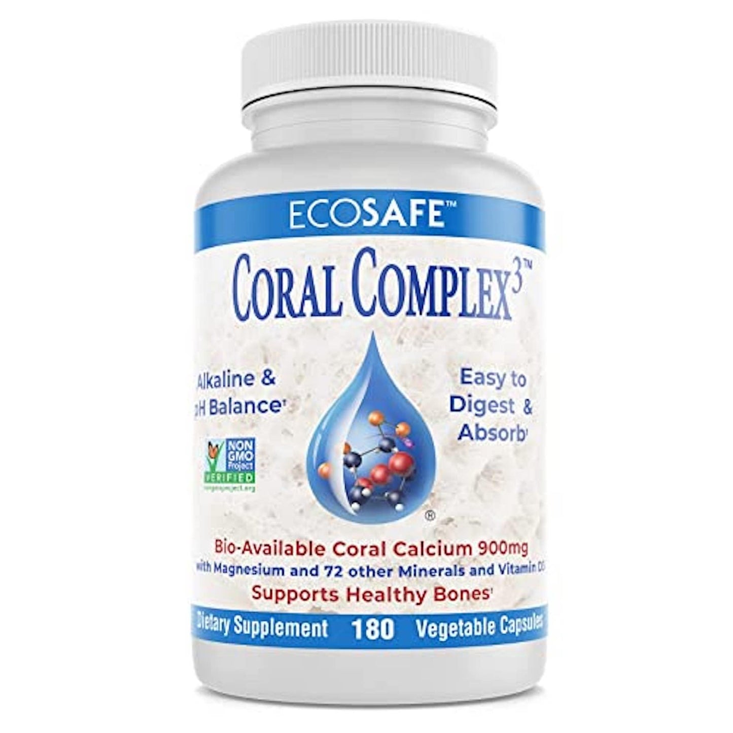 Coral Complex 3: Coral Calcium 900 mg, Vitamin D3 1200 IU, Magnesium 168 mg – 180 Vegetarian Capsules