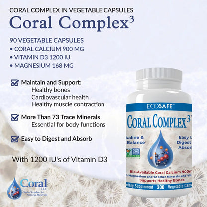 Coral Complex 3 — Coral Calcium 900 mg + Vitamin D3 1200 IU + Magnesium 168 mg | 300 Vegetarian Capsules | Coral White BritishVita | Premium UK Vitamins & Wellness Supplements