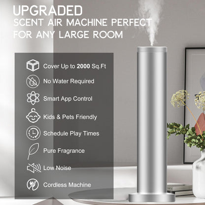 2025 Upgraded Cordless Rechargeable Diffuser with Bluetooth App Control - Large Room Scent Diffuser (Silver)