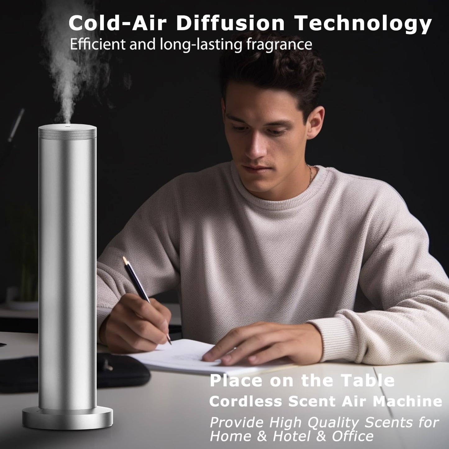 2025 Upgraded Cordless Rechargeable Diffuser with Bluetooth App Control - Large Room Scent Diffuser (Silver)