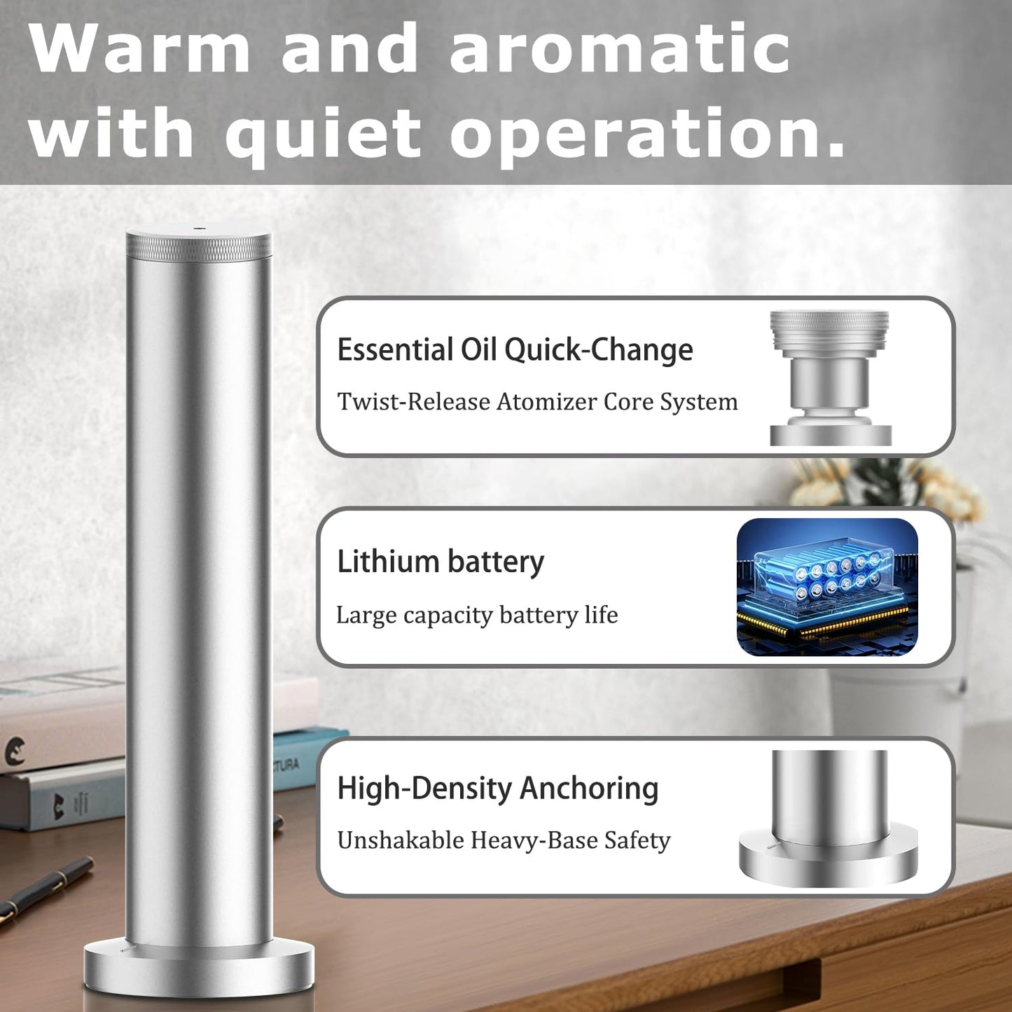 2025 Upgraded Cordless Rechargeable Diffuser with Bluetooth App Control - Large Room Scent Diffuser (Silver)