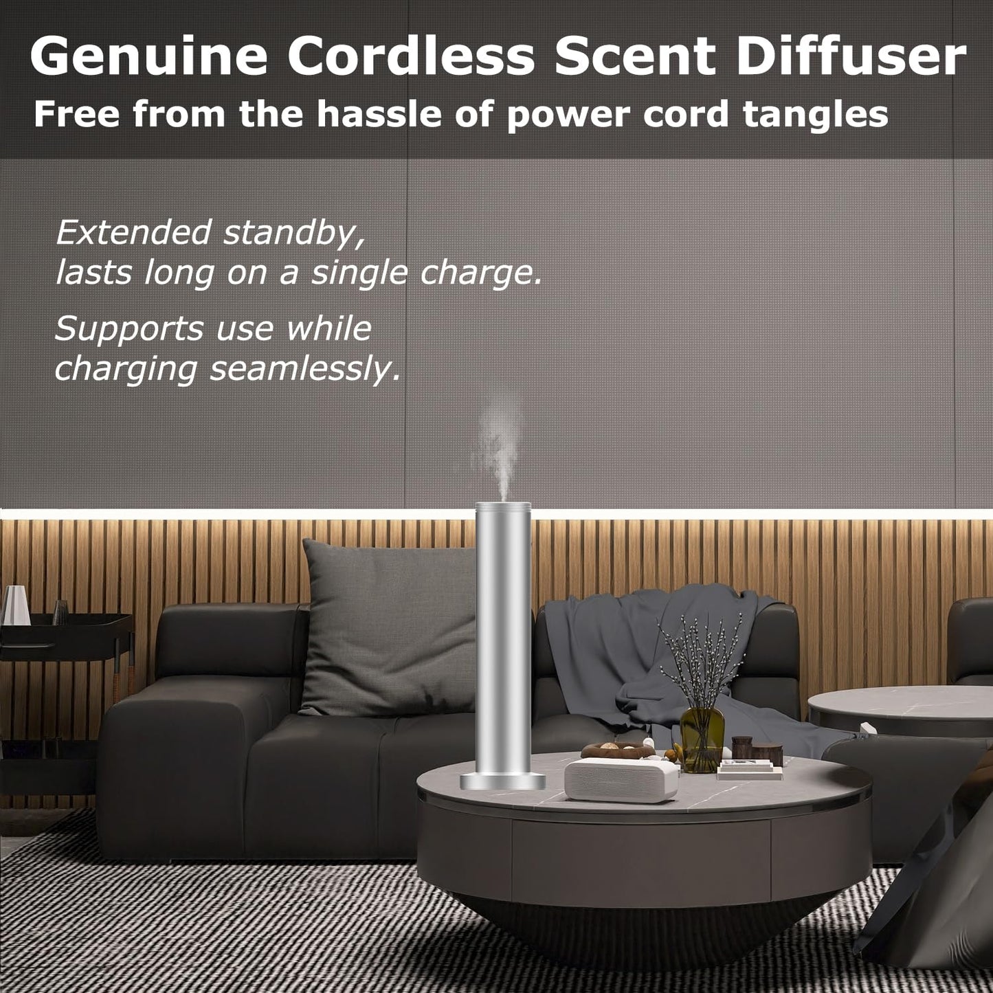 2025 Upgraded Cordless Rechargeable Diffuser with Bluetooth App Control - Large Room Scent Diffuser (Silver)