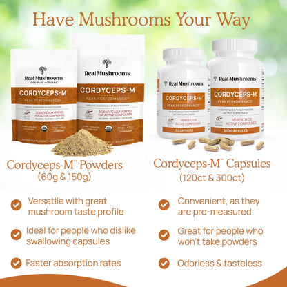 Cordyceps Capsules | Real Mushrooms 8% Beta-Glucans | Vegan & Non-GMO | 120 ct