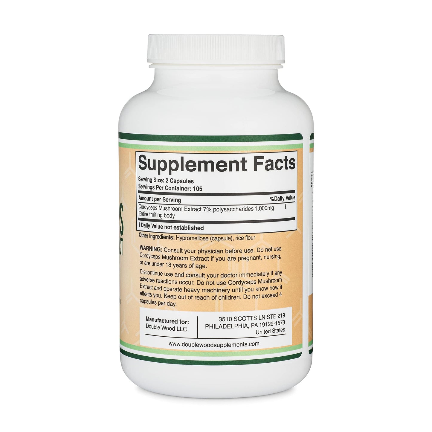 Cordyceps Capsules 210 Count | 1,000mg | 7% Polysaccharides | Double Wood