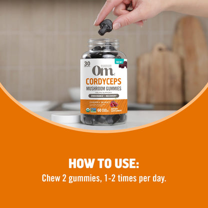 OM Mushroom Cordyceps Gummies – USA Grown Organic Mushrooms | Energy & Endurance (60 Count)