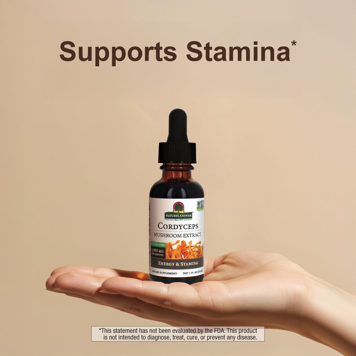 Cordyceps Mushroom Extract – Alcohol Free, 1 fl oz (30 ml) | 1,000 mg per Serving