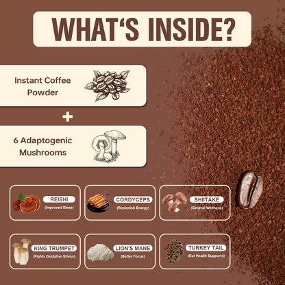Mushroom Coffee with 6 Adaptogenic Mushrooms & MCT Oil – 30 Servings