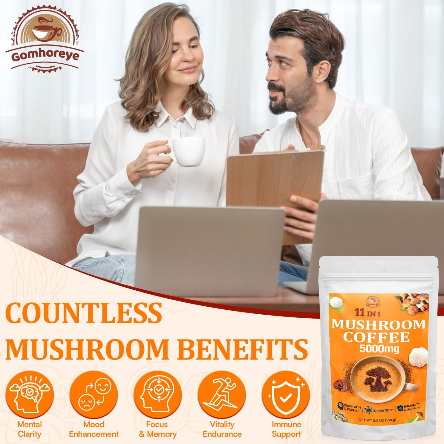Organic Mushroom Coffee — 11 Superfood Mushrooms (Lion’s Mane, Reishi, Chaga) 5.3oz