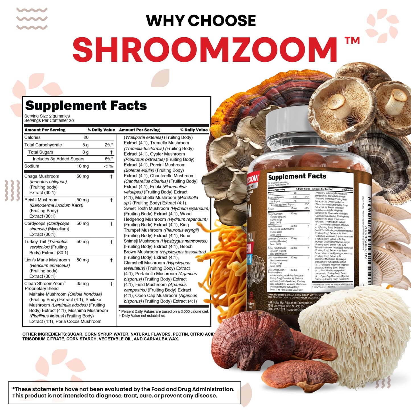 15-in-1 Mushroom Gummies with Lion's Mane, Turkey Tail & More | Immune Support for Men & Women | Clean Nutra