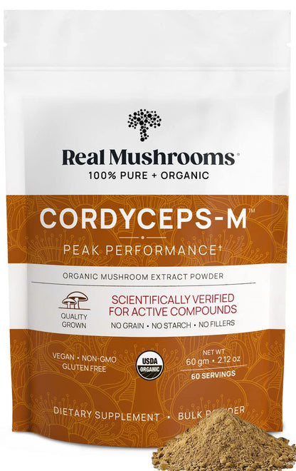 Real Mushrooms Cordyceps Mushroom Powder – Organic Cordyceps Mushroom Powder, Beta Glucans, Non-GMO, Vegan, 60 Servings