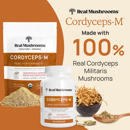 Real Mushrooms Cordyceps Mushroom Powder – Organic Cordyceps Mushroom Powder, Beta Glucans, Non-GMO, Vegan, 60 Servings