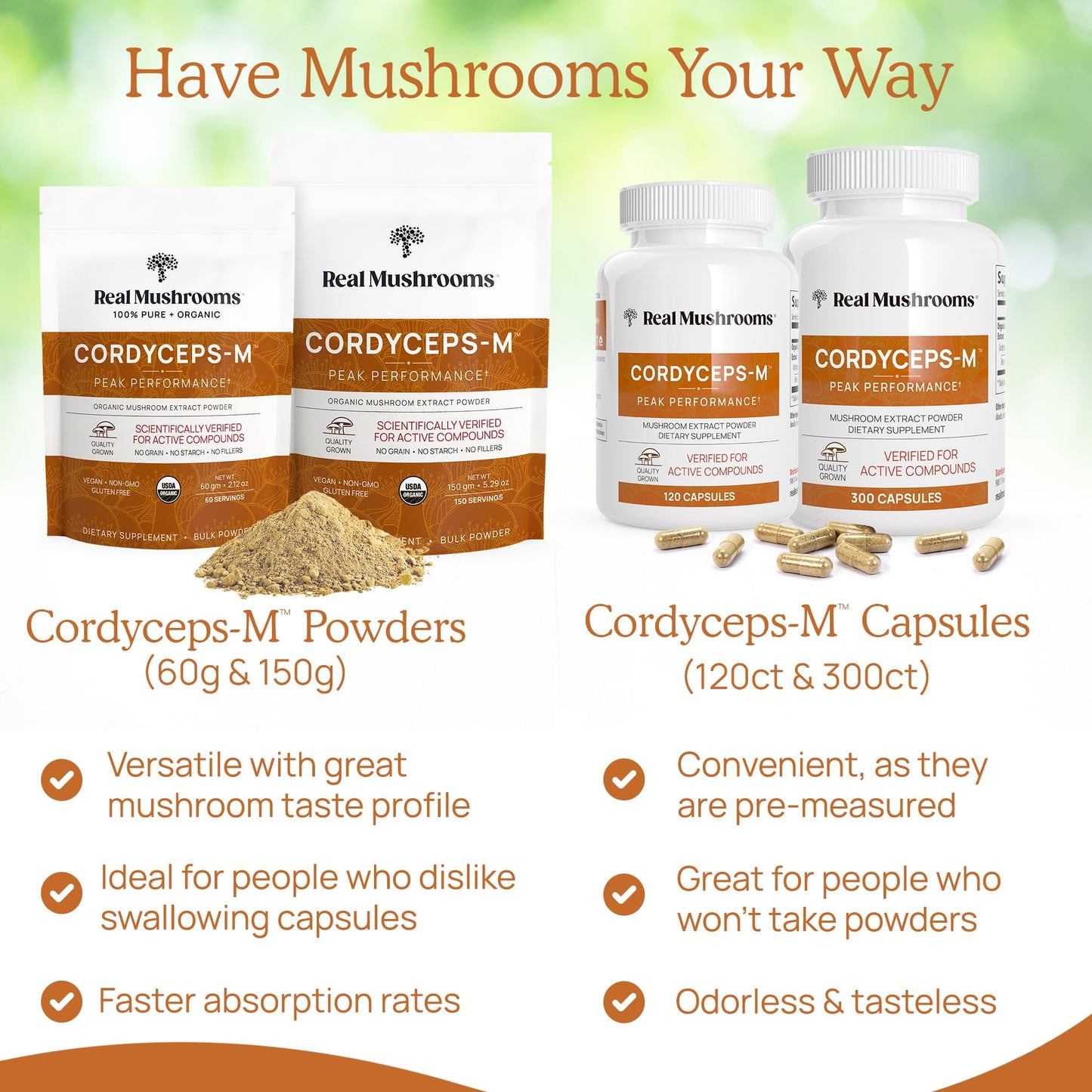 Real Mushrooms Cordyceps Mushroom Powder – Organic Cordyceps Mushroom Powder, Beta Glucans, Non-GMO, Vegan, 60 Servings