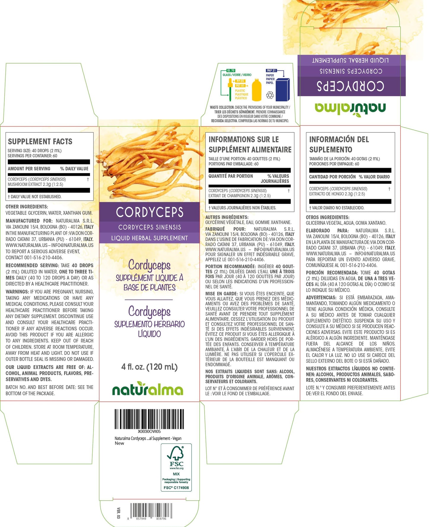 Naturalma Cordyceps Tincture 4 fl oz – Alcohol-Free, Vegan Drops
