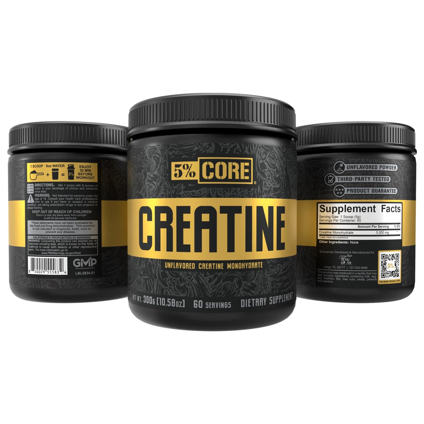 5% Nutrition Core Creatine | Micronized Creatine Monohydrate Powder | 60 Servings, Unflavored