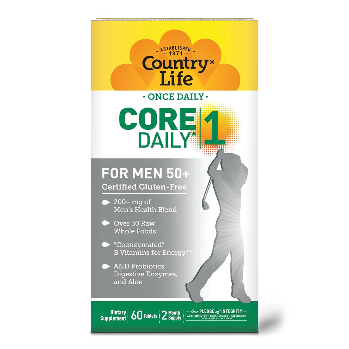 Country Life CORE DAILY-1 Multivitamin for Men 50+ – Gluten Free, Energy & Immune Support | 60 Tablets