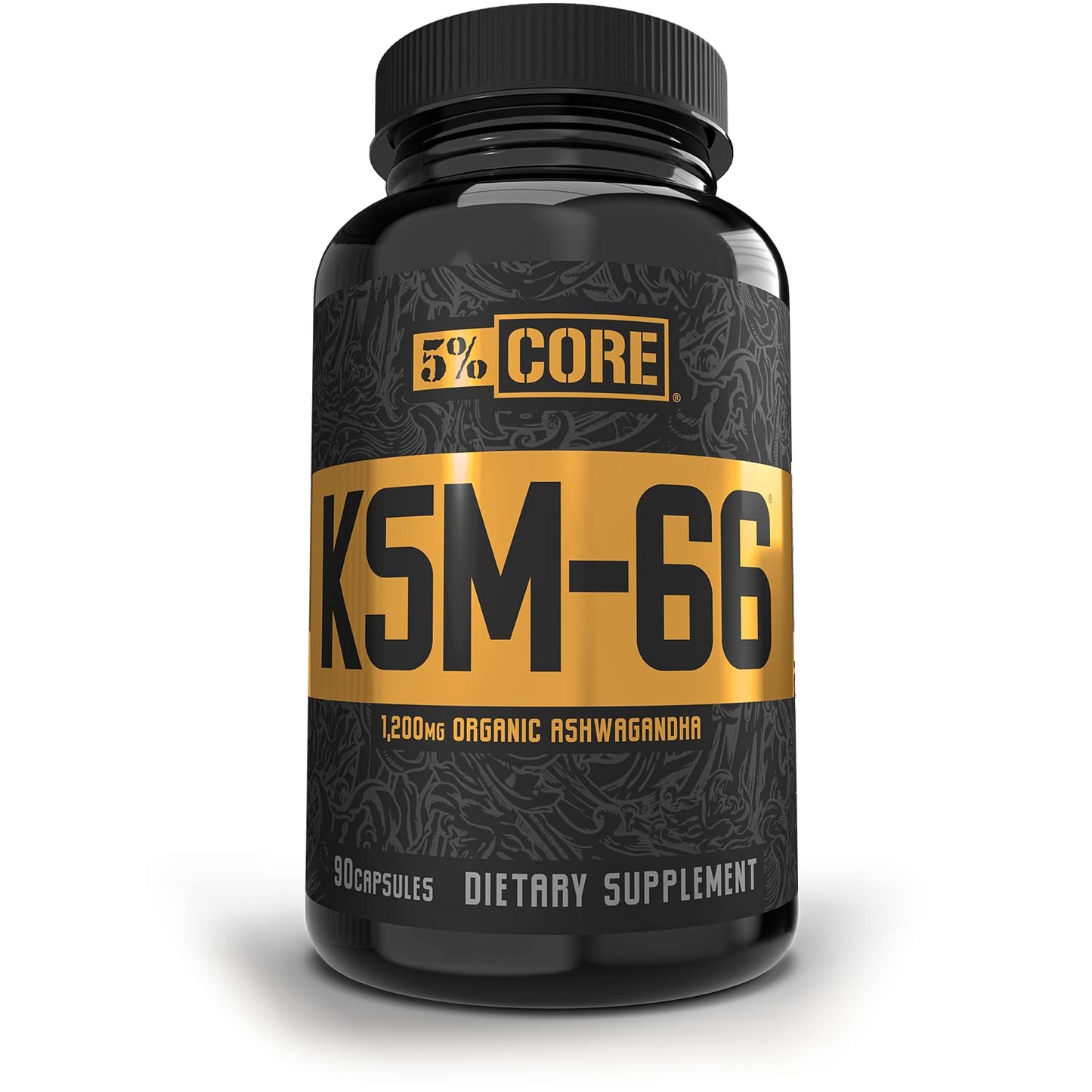 5% Nutrition Core KSM-66 Ashwagandha | 1,200mg Organic Root Extract | High Potency 5% Withanolides (90 Capsules, 45 Servings)