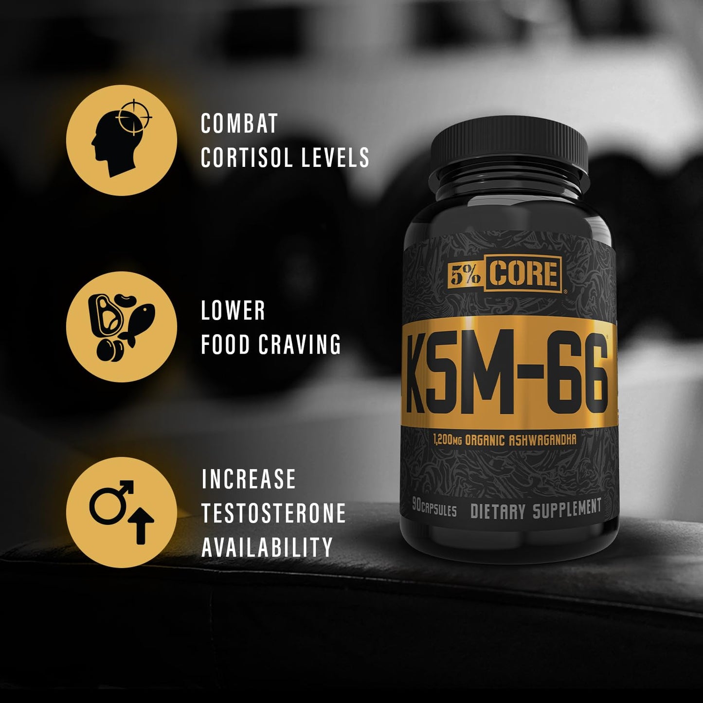 5% Nutrition Core KSM-66 Ashwagandha | 1,200mg Organic Root Extract | High Potency 5% Withanolides (90 Capsules, 45 Servings)