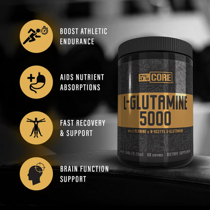5% Nutrition Core L-Glutamine 5000 w/L-Alanine | Immune & Digestive Support | Post-Workout Recovery | Unflavored (60 Servings)