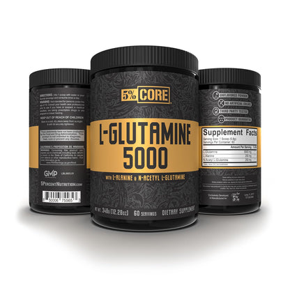 5% Nutrition Core L-Glutamine 5000 w/L-Alanine | Immune & Digestive Support | Post-Workout Recovery | Unflavored (60 Servings)