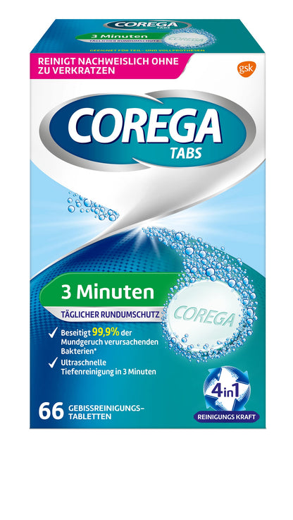 Corega Rapid Denture Cleaning Tabs – 66 Tablets | Cleaning in 3 Minutes