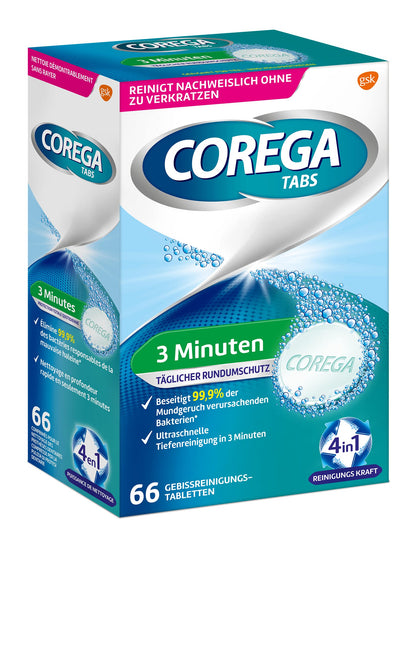 Corega Rapid Denture Cleaning Tabs – 66 Tablets | Cleaning in 3 Minutes
