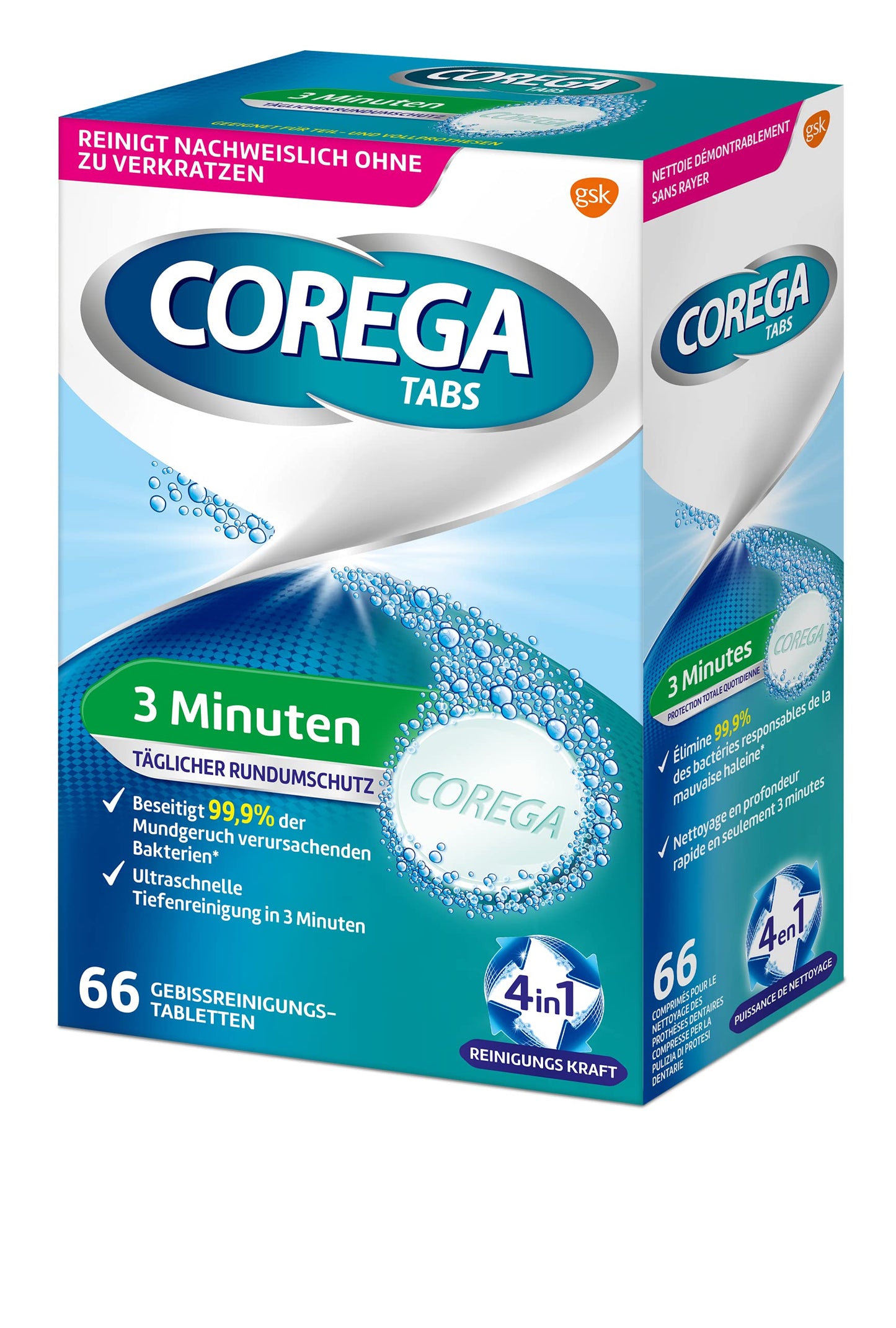 Corega Rapid Denture Cleaning Tabs – 66 Tablets | Cleaning in 3 Minutes