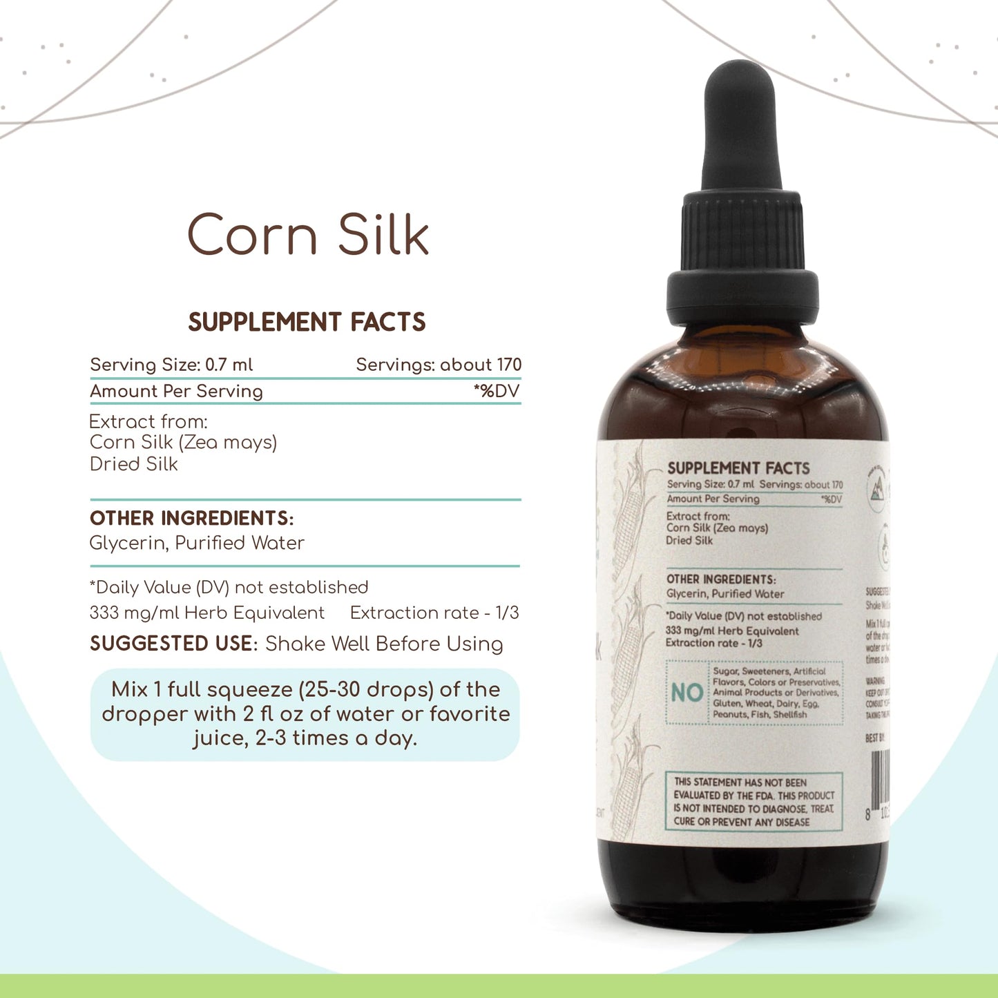 Corn Silk B120 Alcohol-Free Herbal Extract Tincture - Concentrated Zea Mays Dried Silk (4 fl oz)