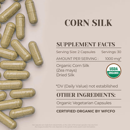 Corn Silk USDA Organic 60 Capsules | High-Potency Natural Supplement