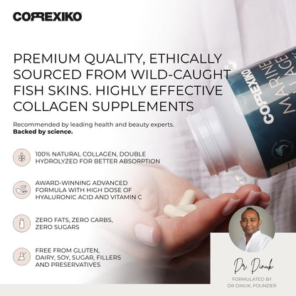 CORREXIKO Marine Collagen Supplement - 1800mg per Serving | Hair, Skin & Nails - 120 Capsules