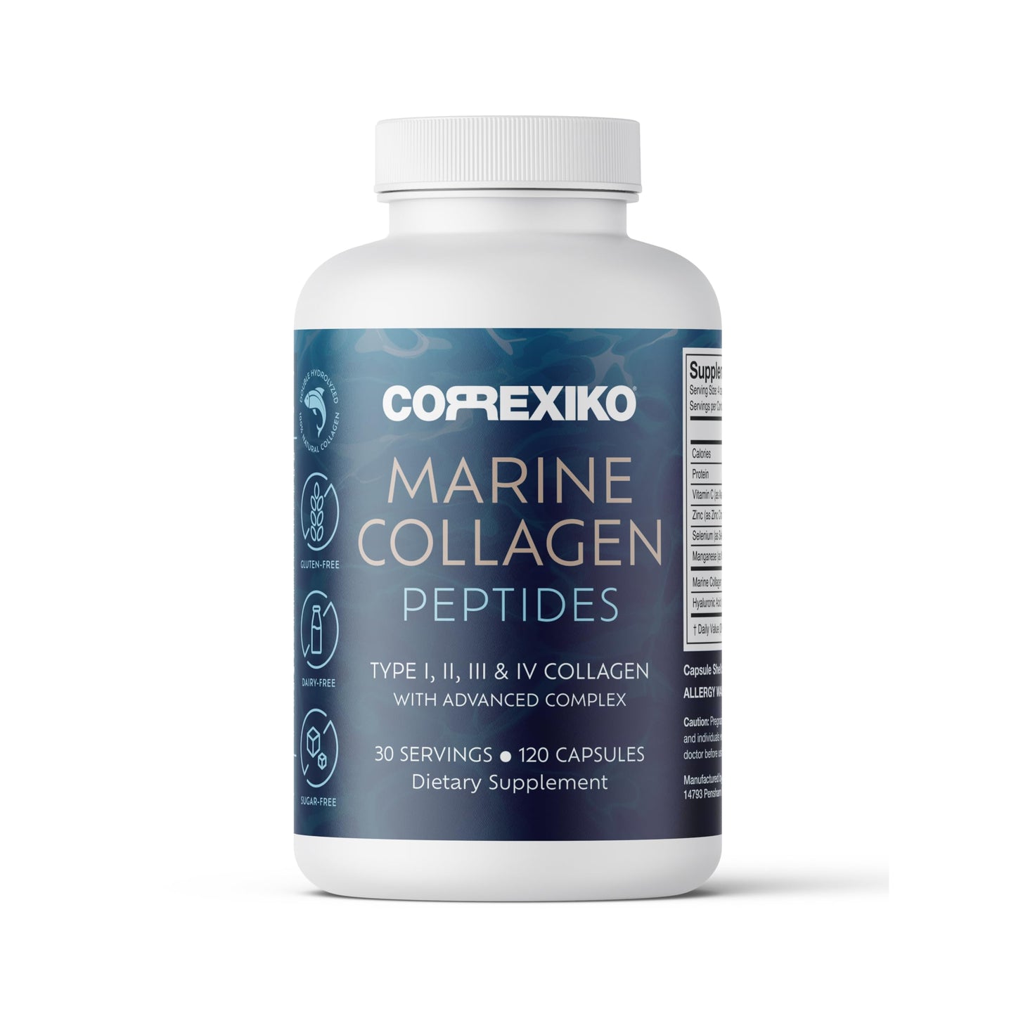 CORREXIKO Marine Collagen Supplement - 1800mg per Serving | Hair, Skin & Nails - 120 Capsules