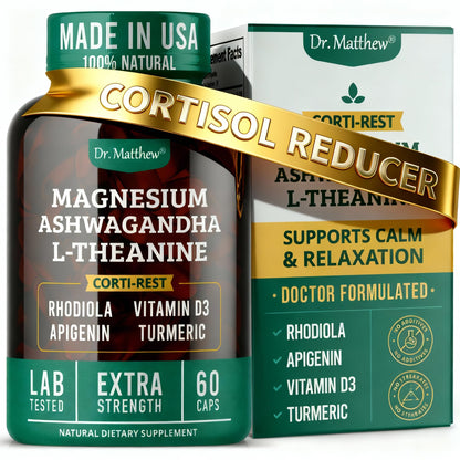 Cortisol Reducer & Adrenal Support – Ashwagandha KSM-66, L-Theanine