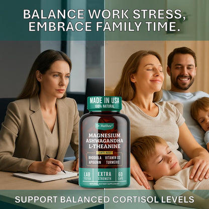 Cortisol Reducer & Adrenal Support – Ashwagandha KSM-66, L-Theanine