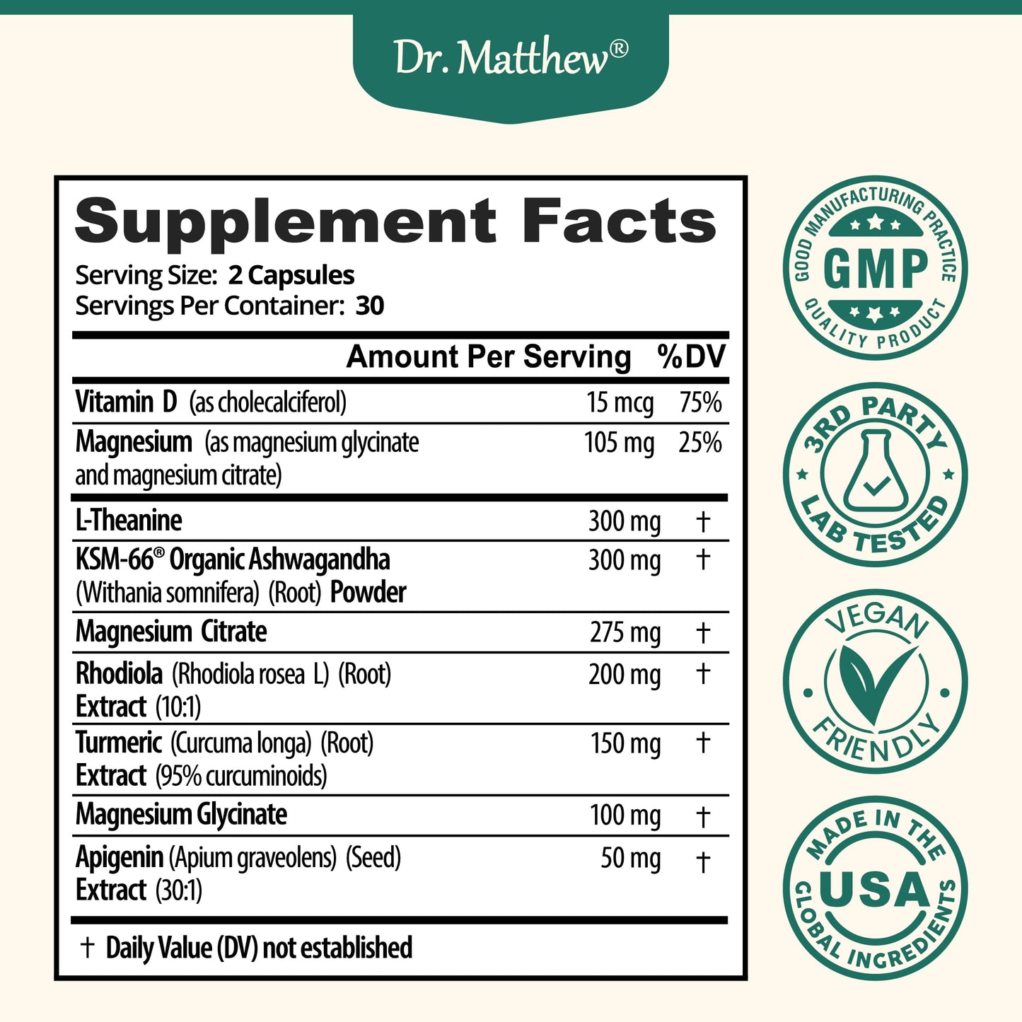 Cortisol Reducer & Adrenal Support – Ashwagandha KSM-66, L-Theanine