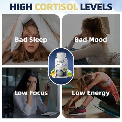 Cortisol Supplements for Women & Men - High Cortisol Reducer with Magnesium, Ashwagandha, Rhodiola, L-Theanine for Mood, Focus & Sleep