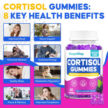 Cortisol Reducer for Women – Ashwagandha, GABA, Saffron, 60 Vegan Gummies