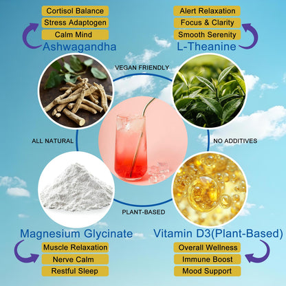 Cortisol Calm Drink Mix – Magnesium Glycinate, L-Theanine & Ashwagandha | 30 Pack