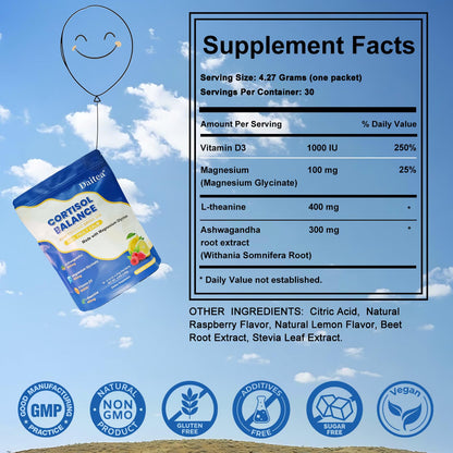 Cortisol Calm Drink Mix – Magnesium Glycinate, L-Theanine & Ashwagandha | 30 Pack