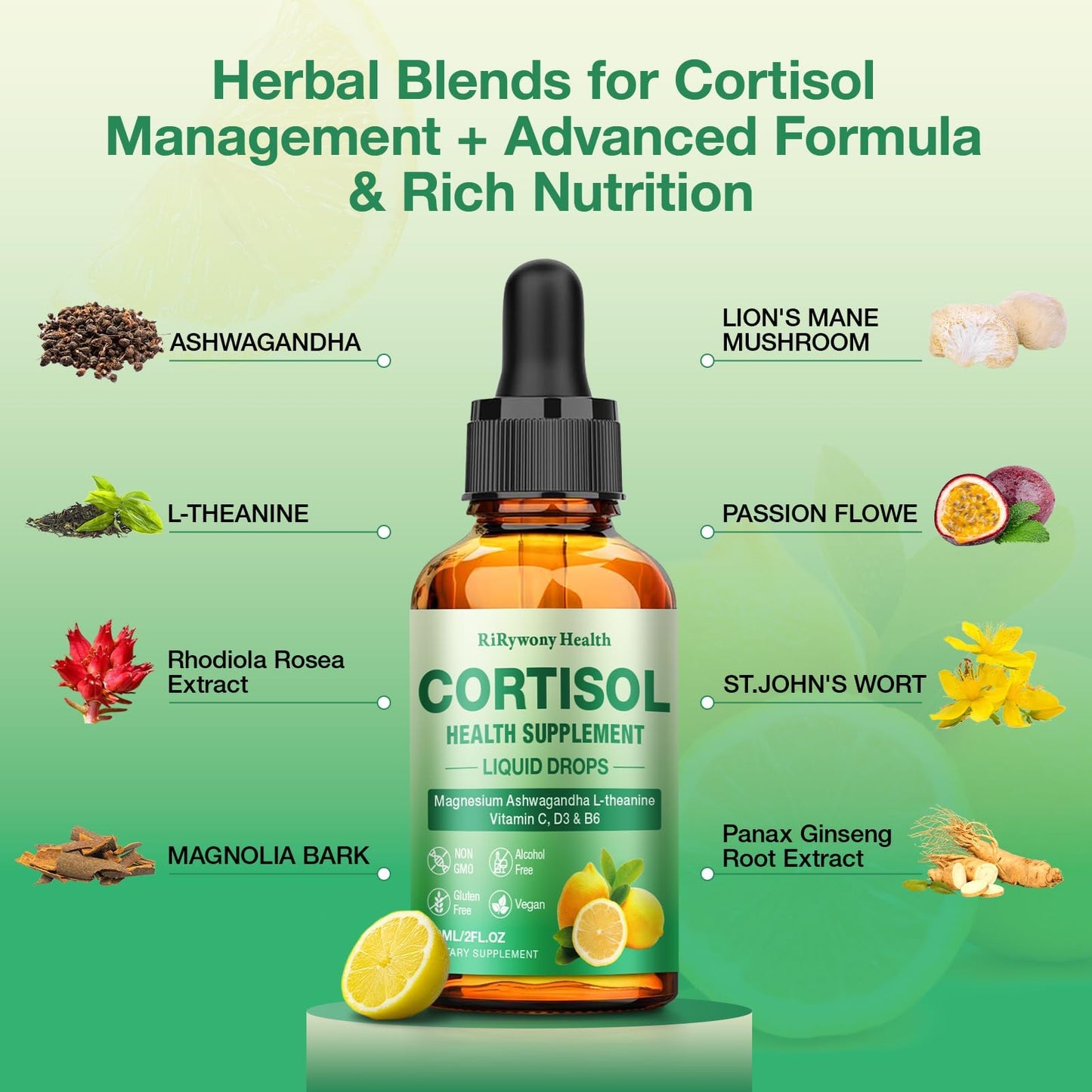 Cortisol Detox Supplement for Women & Men - Magnesium Glycinate, Ashwagandha, L-Theanine, Phosphatidylserine | 2 oz Lemon Drops