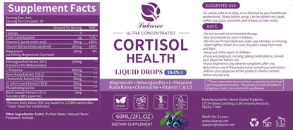Cortisol Supplements for Women & Men | 10-in-1 Detox Manager, Blueberry (2 fl oz)