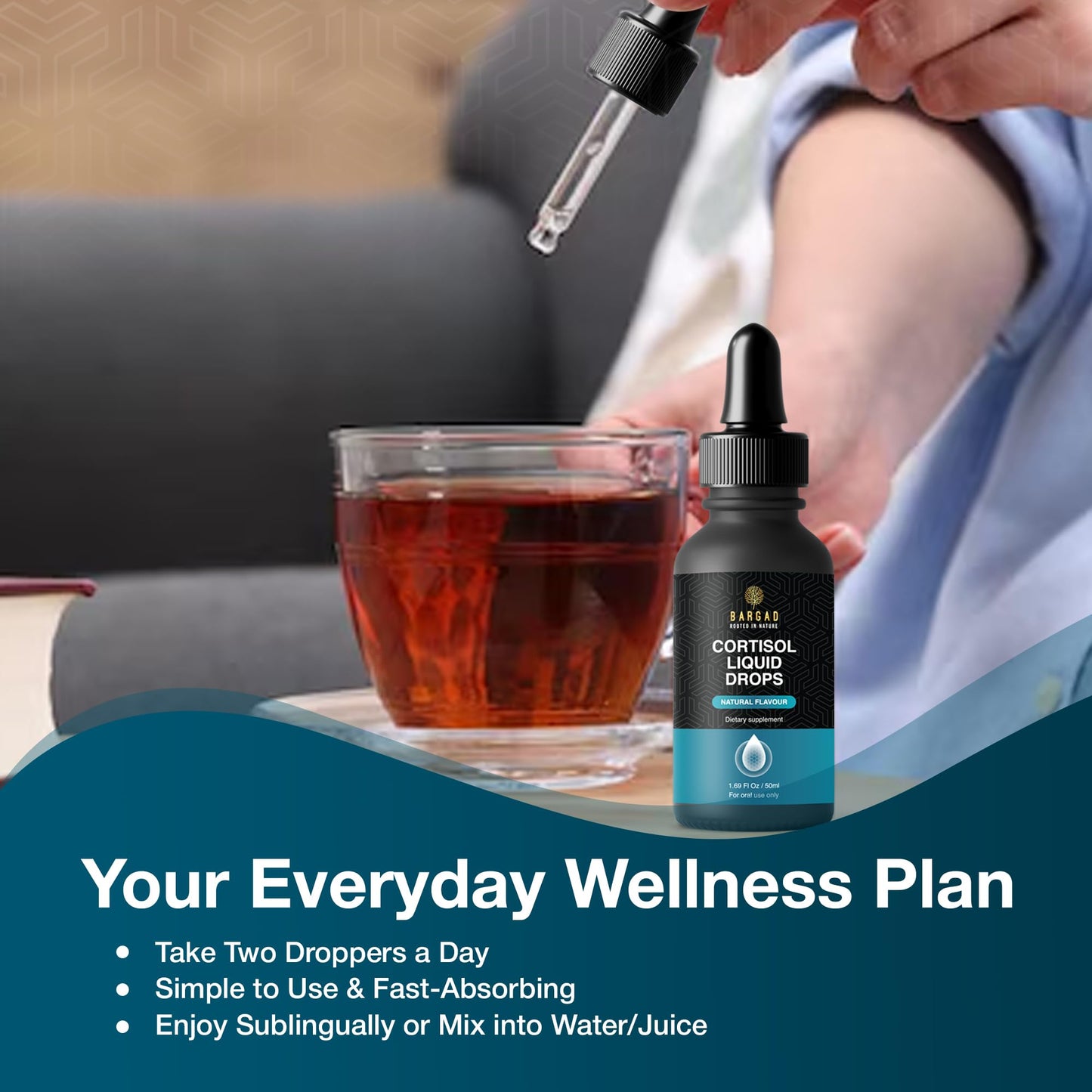 Bargad Cortisol Drops – Natural Stress Support & Mood Balance (Alcohol-Free, 2 fl oz)