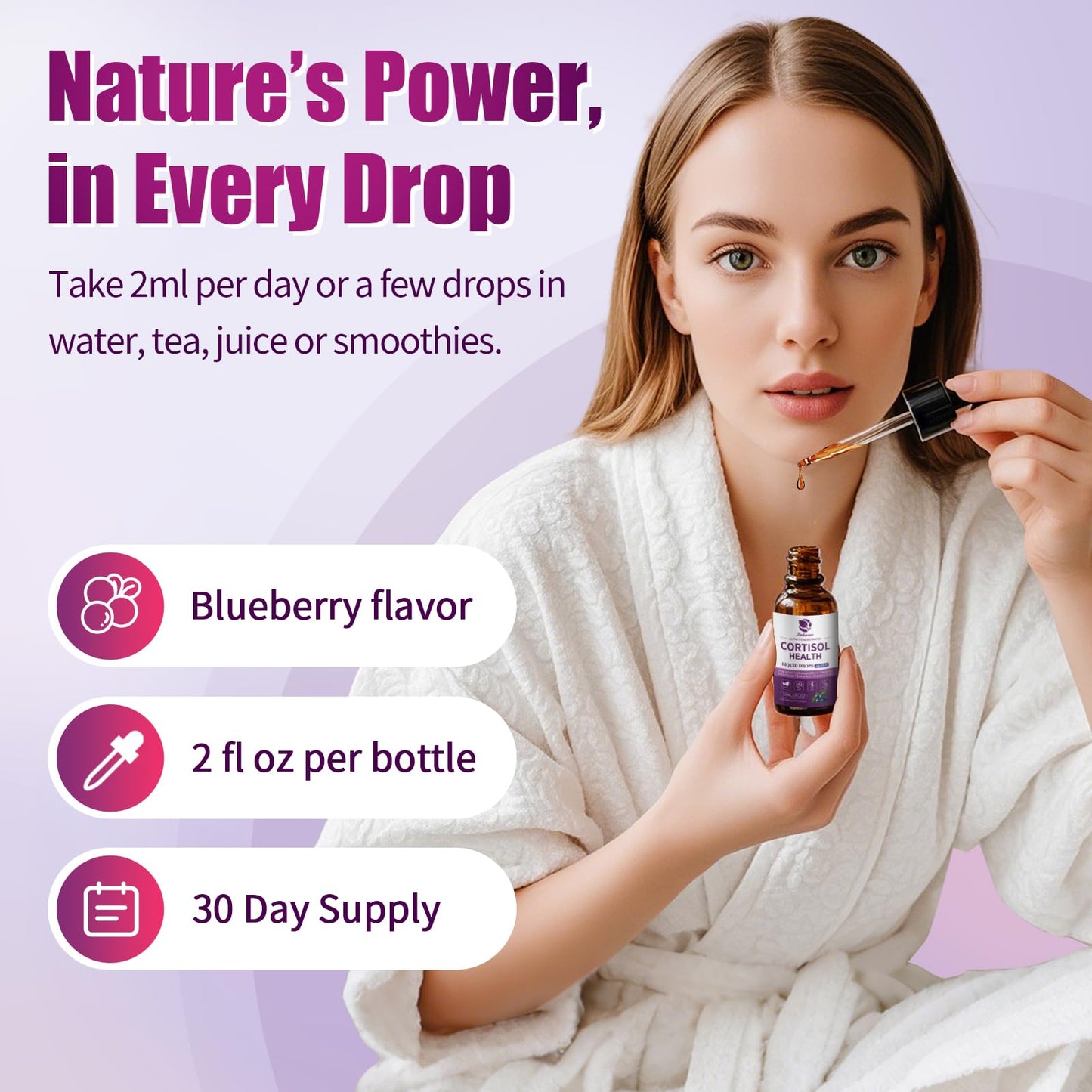 Cortisol Supplements for Women & Men | 10-in-1 Detox Manager, Blueberry (2 fl oz)