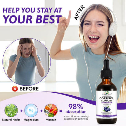 9-in-1 Cortisol Reducer Liquid Drops for Women & Men – Blueberry Flavor