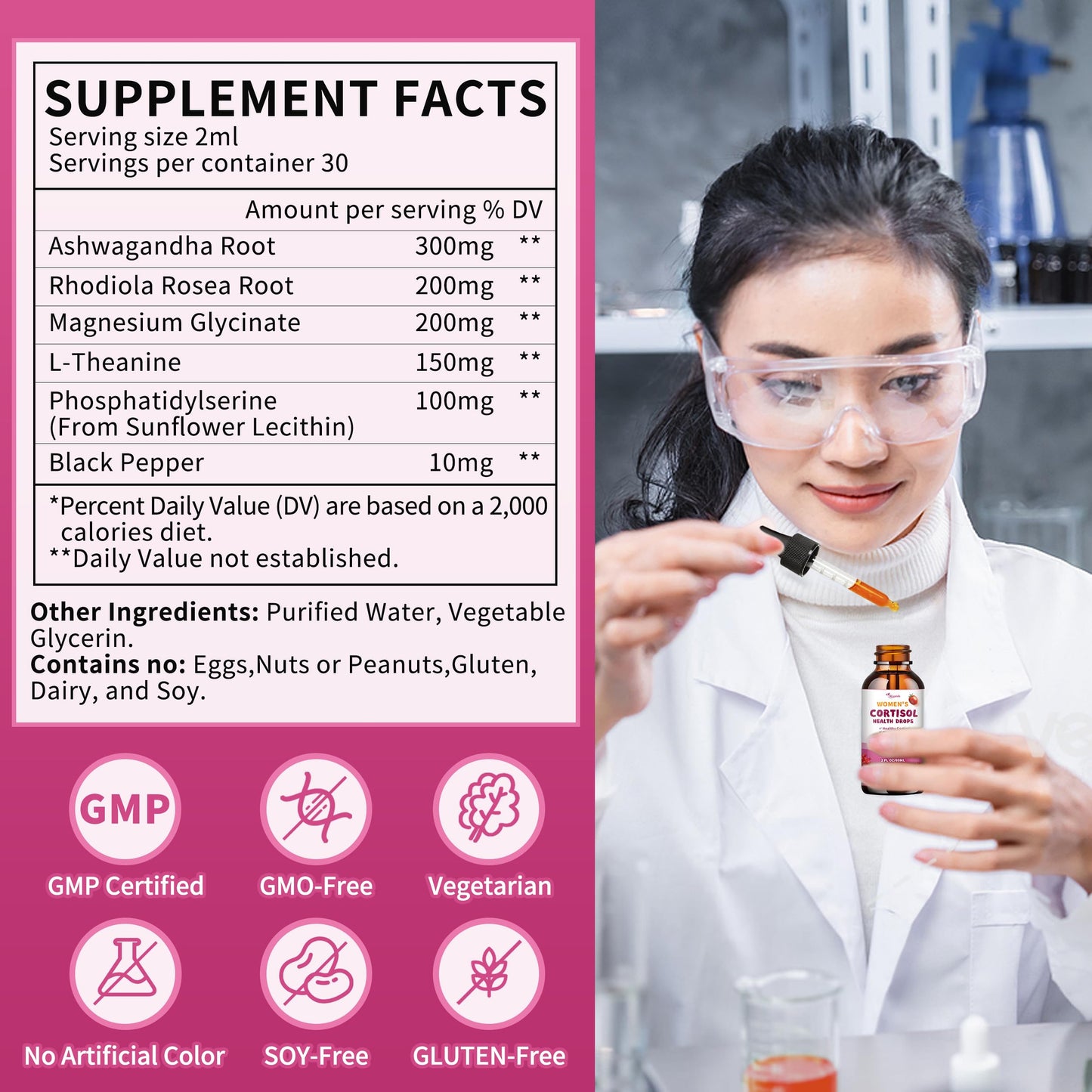 Cortisol Supplements for Women | Liquid Drops | 60 Day Vegan Supply
